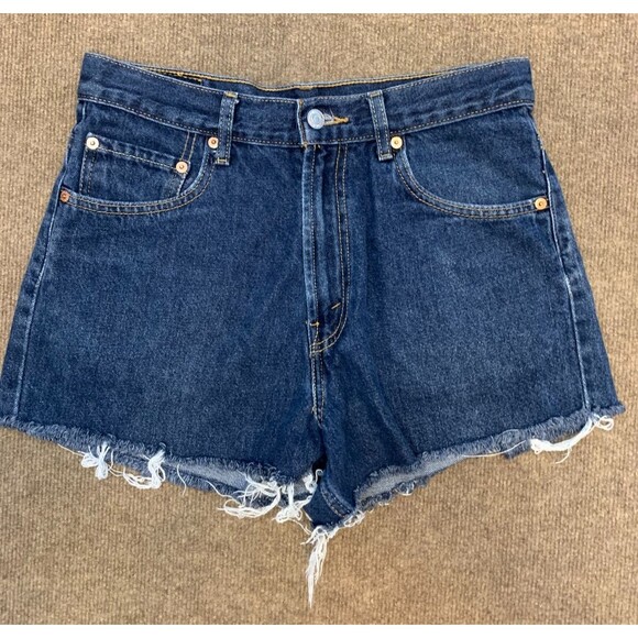 Levis 569 Shorts Womens 18 High Rise Relaxed Cut-Off Beach Pool Y2K Dark Denim - Picture 1 of 9